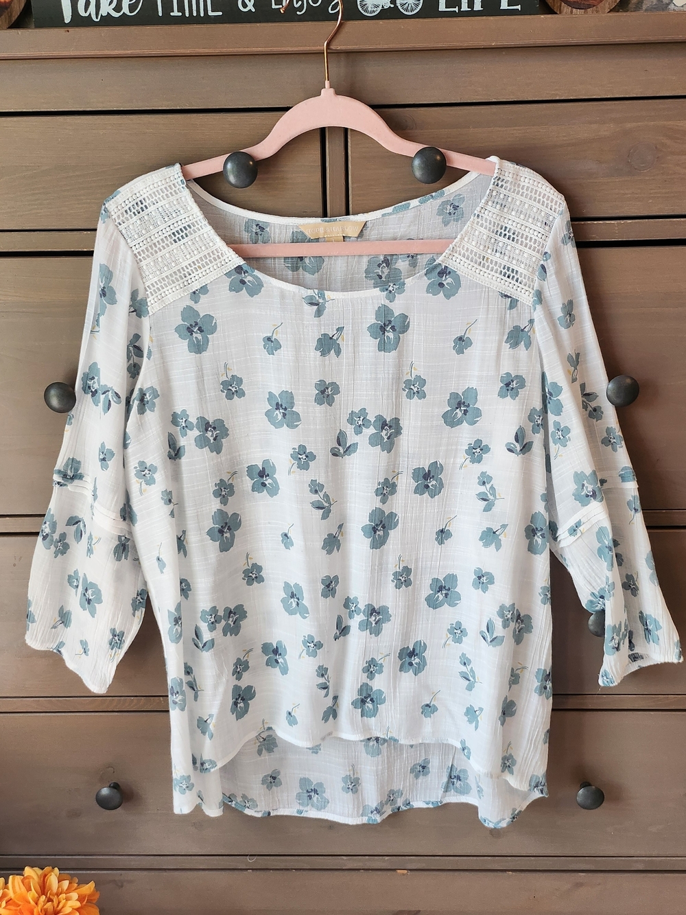 Hope &Harlow Floral Peasant Blouse Size Large